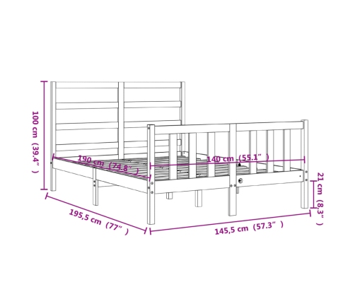 vidaXL Estructura de cama con cabecero madera maciza 140x190 cm