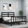 Estructura de cama con cabecero madera maciza negro 140x190 cm