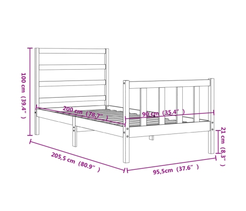 Estructura de cama sin colchón madera maciza de pino 90x200 cm