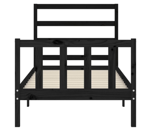 Estructura de cama con cabecero madera maciza negro 90x200 cm