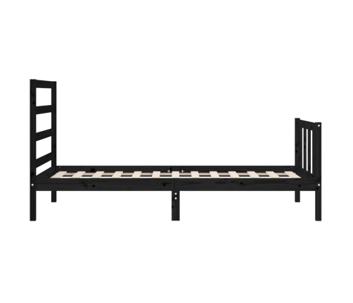 Estructura de cama con cabecero madera maciza negro 90x200 cm