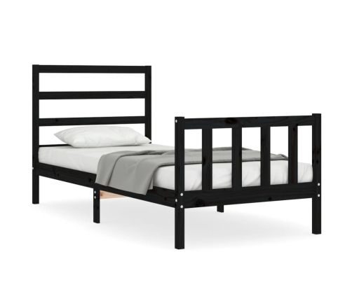 Estructura de cama con cabecero madera maciza negro 100x200 cm