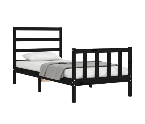 Estructura de cama con cabecero madera maciza negro 100x200 cm