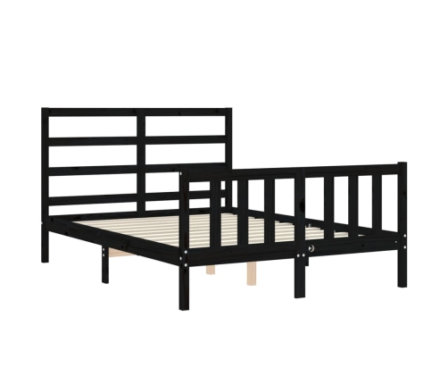 Estructura de cama con cabecero madera maciza negro 140x200 cm