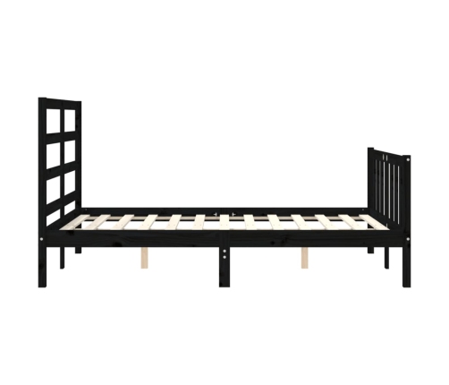 Estructura de cama con cabecero madera maciza negro 140x200 cm