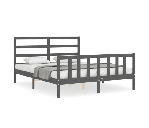 Estructura de cama matrimonio con cabecero madera maciza gris