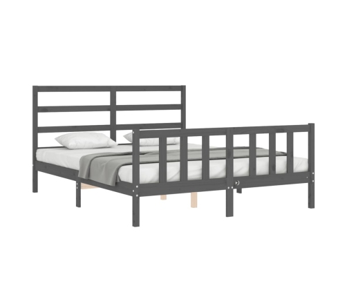 Estructura de cama matrimonio con cabecero madera maciza gris