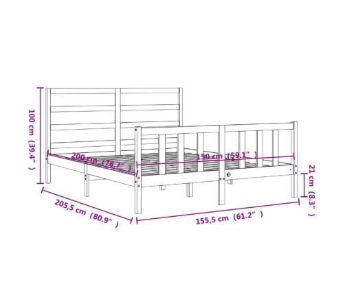 Estructura de cama matrimonio con cabecero madera maciza gris