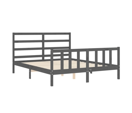 Estructura de cama matrimonio con cabecero madera maciza gris