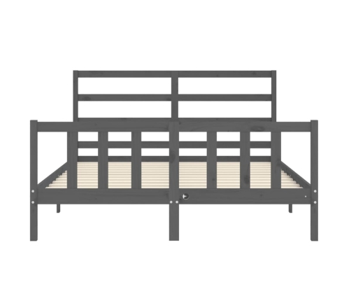 Estructura de cama matrimonio con cabecero madera maciza gris