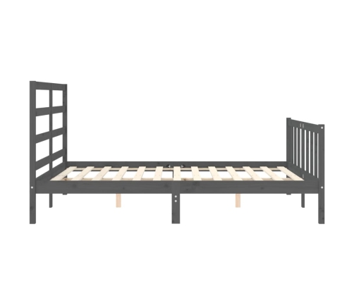 Estructura de cama matrimonio con cabecero madera maciza gris