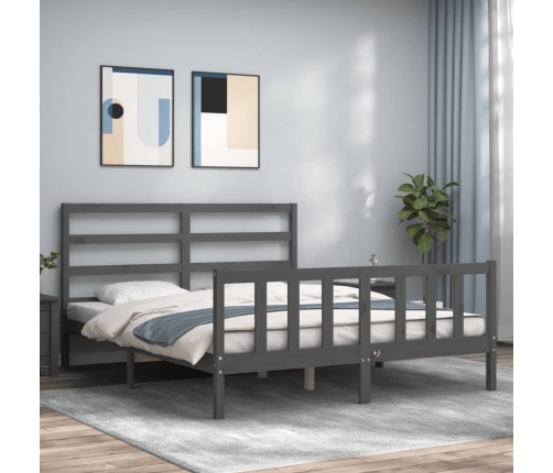 Estructura de cama matrimonio con cabecero madera maciza gris