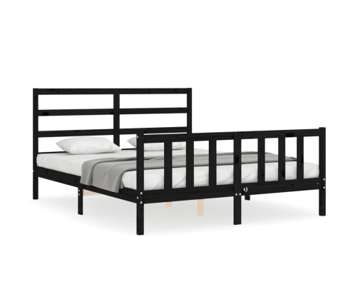 Estructura cama de matrimonio con cabecero madera maciza negro