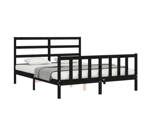 Estructura cama de matrimonio con cabecero madera maciza negro