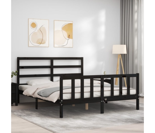 Estructura cama de matrimonio con cabecero madera maciza negro