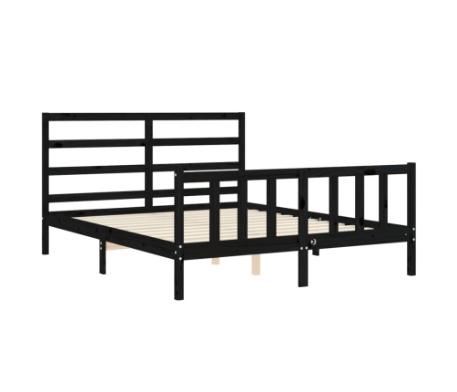 Estructura cama de matrimonio con cabecero madera maciza negro