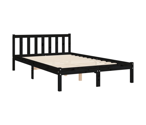 Estructura cama de matrimonio con cabecero madera maciza negro