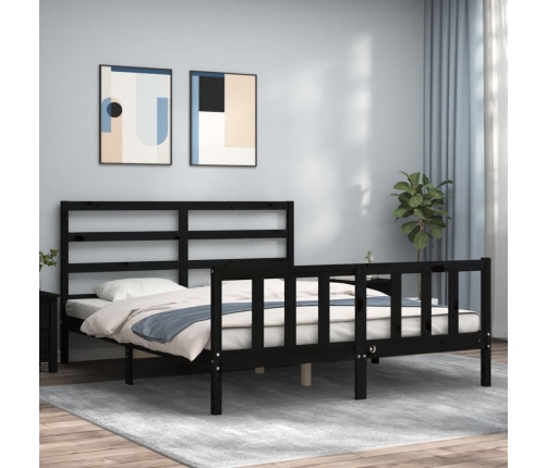 Estructura cama de matrimonio con cabecero madera maciza negro