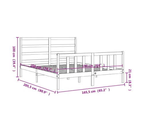 Estructura de cama sin colchón madera maciza de pino 160x200 cm