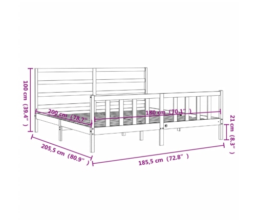 Estructura de cama con cabecero madera maciza blanco 180x200 cm