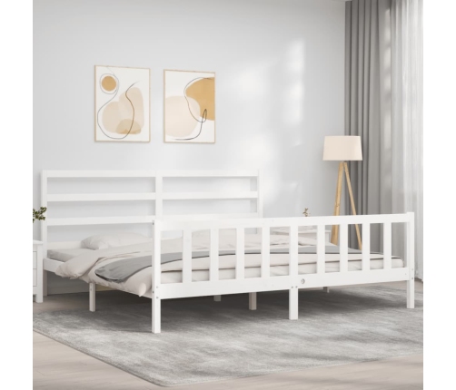 Estructura de cama con cabecero madera maciza blanco 180x200 cm