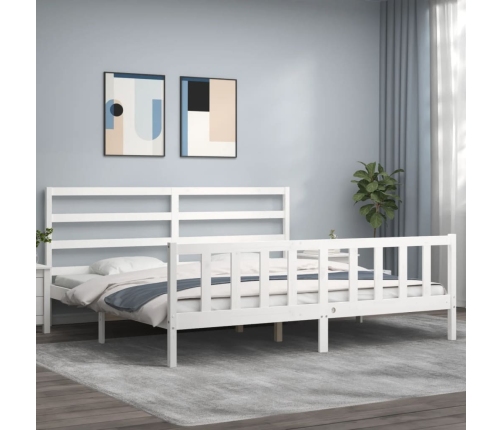 Estructura de cama con cabecero madera maciza blanco 180x200 cm