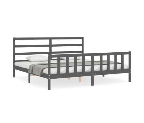 Estructura de cama con cabecero madera maciza gris 200x200 cm