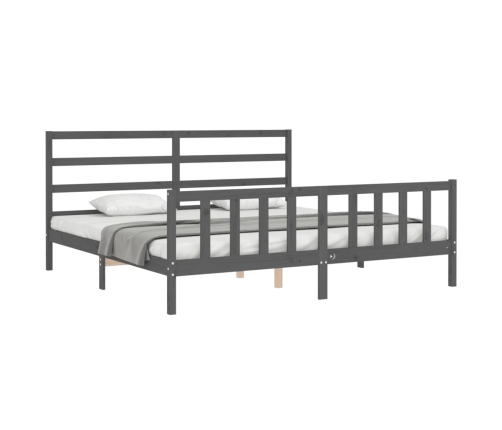 Estructura de cama con cabecero madera maciza gris 200x200 cm