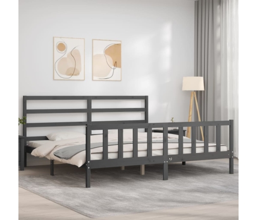 Estructura de cama con cabecero madera maciza gris 200x200 cm