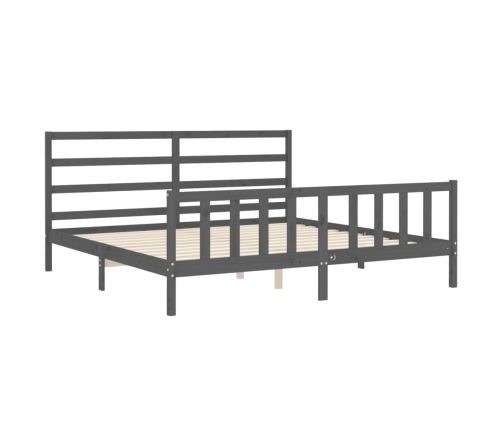 Estructura de cama con cabecero madera maciza gris 200x200 cm