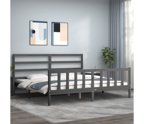 Estructura de cama con cabecero madera maciza gris 200x200 cm