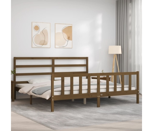 Estructura cama y cabecero madera maciza marrón miel 200x200 cm