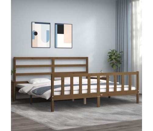 Estructura cama y cabecero madera maciza marrón miel 200x200 cm