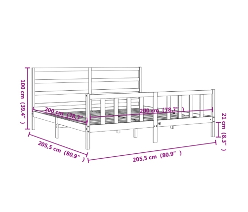 Estructura de cama con cabecero madera maciza negro 200x200 cm