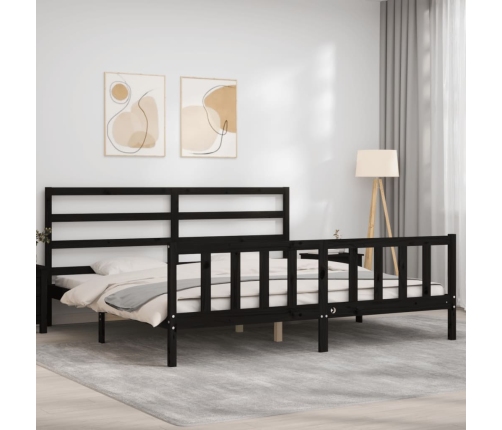 Estructura de cama con cabecero madera maciza negro 200x200 cm