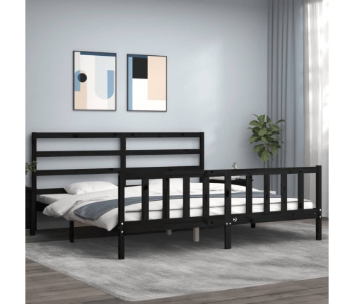 Estructura de cama con cabecero madera maciza negro 200x200 cm