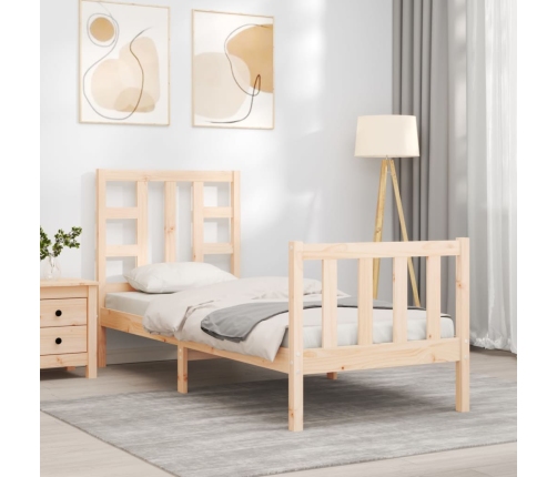 Estructura de cama individual con cabecero madera maciza