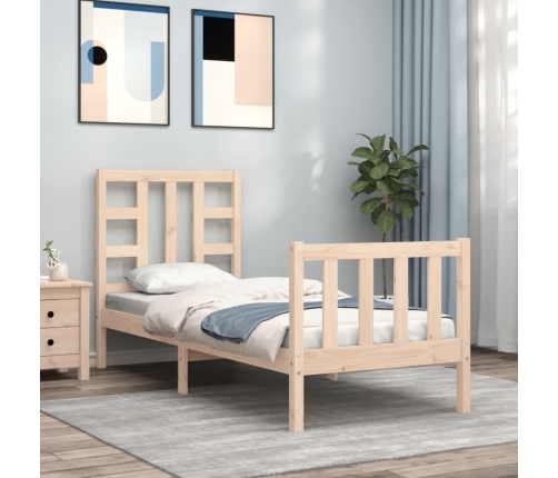 Estructura de cama individual con cabecero madera maciza