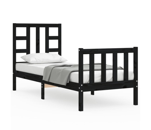 Estructura de cama individual con cabecero madera maciza negro