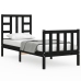 Estructura de cama individual con cabecero madera maciza negro