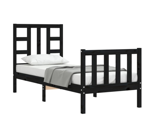 Estructura de cama individual con cabecero madera maciza negro