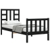 Estructura de cama individual con cabecero madera maciza negro