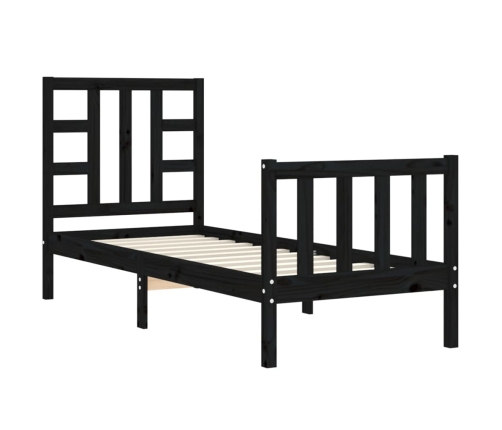 Estructura de cama individual con cabecero madera maciza negro