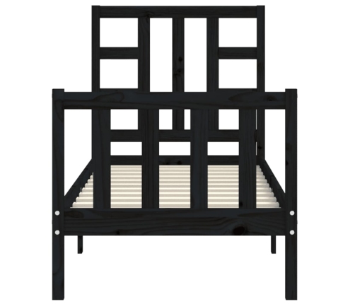 Estructura de cama individual con cabecero madera maciza negro