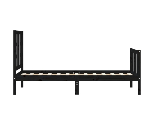 Estructura de cama individual con cabecero madera maciza negro
