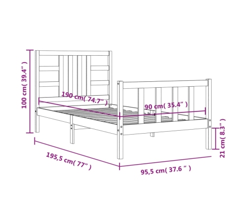 Estructura de cama sin colchón madera maciza blanca 90x190 cm