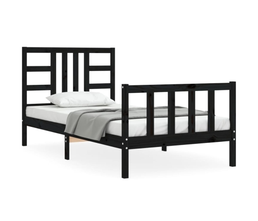 Estructura de cama con cabecero madera maciza negro 90x190 cm