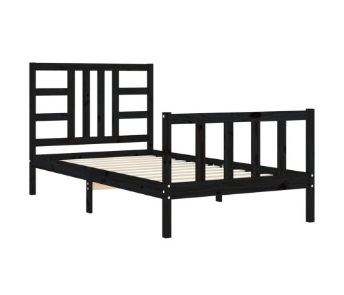 Estructura de cama con cabecero madera maciza negro 90x190 cm