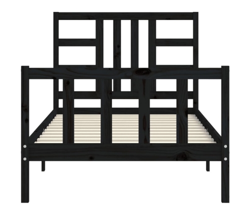 Estructura de cama con cabecero madera maciza negro 90x190 cm