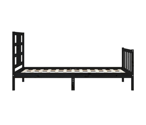 Estructura de cama con cabecero madera maciza negro 90x190 cm